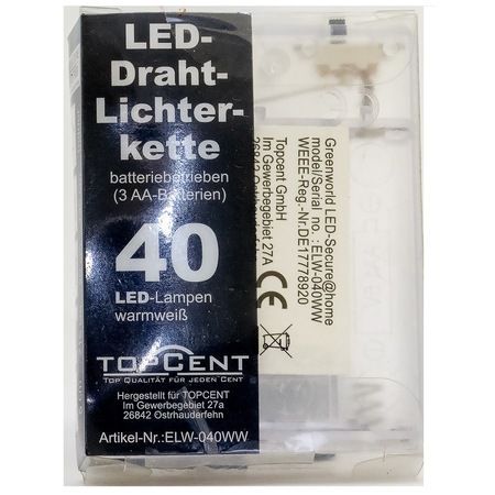 Коледна светеща тел с 40бр LED светлини с батерии-215см